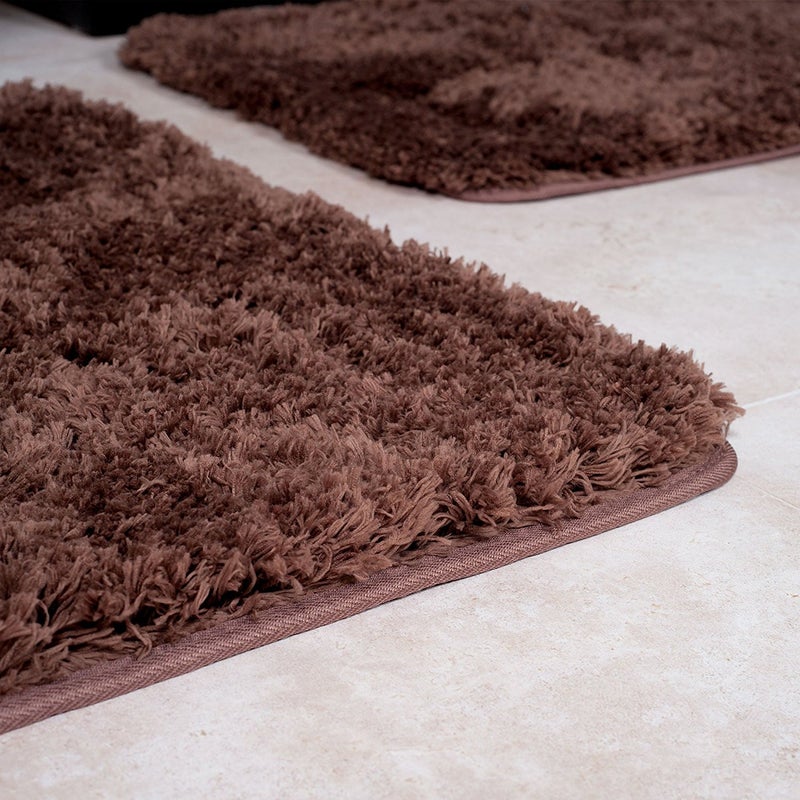 Lavish Home 3 Piece Super Plush Non-Slip Bath Mat Rug Set - Chocolate - Image 3